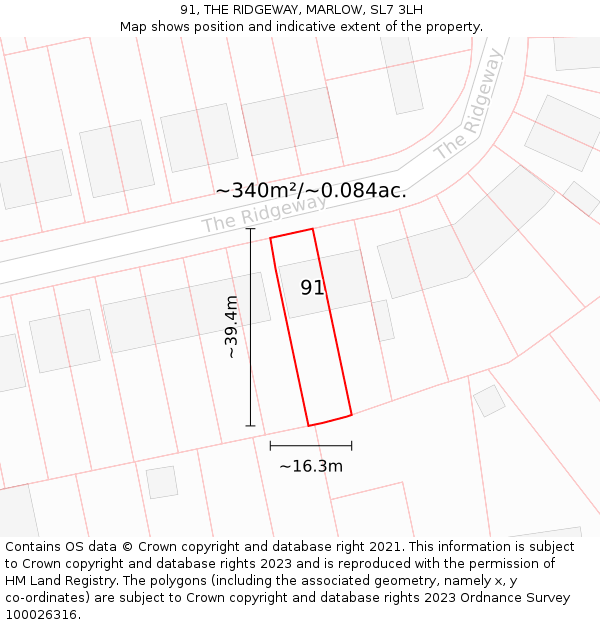 91, THE RIDGEWAY, MARLOW, SL7 3LH: Plot and title map