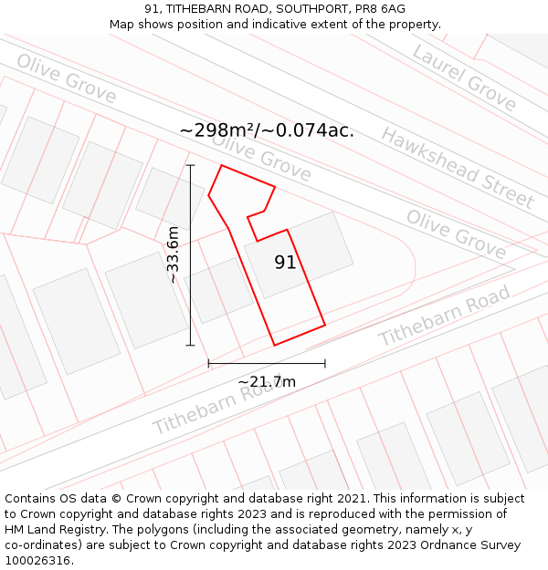 91, TITHEBARN ROAD, SOUTHPORT, PR8 6AG: Plot and title map