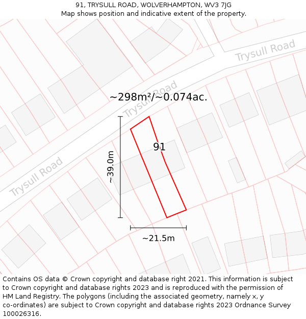 91, TRYSULL ROAD, WOLVERHAMPTON, WV3 7JG: Plot and title map