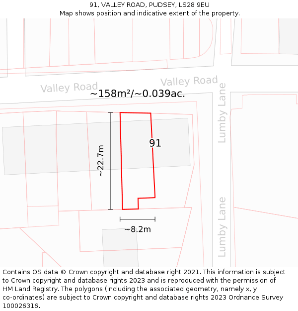 91, VALLEY ROAD, PUDSEY, LS28 9EU: Plot and title map