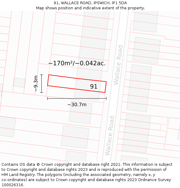 91, WALLACE ROAD, IPSWICH, IP1 5DA: Plot and title map