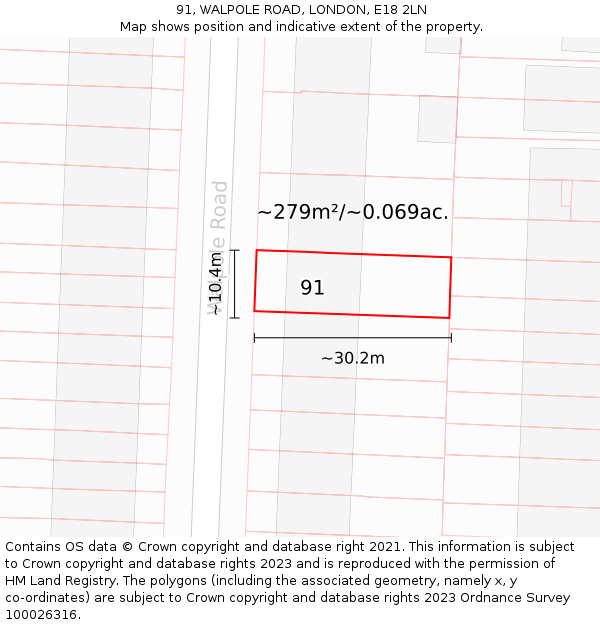 91, WALPOLE ROAD, LONDON, E18 2LN: Plot and title map
