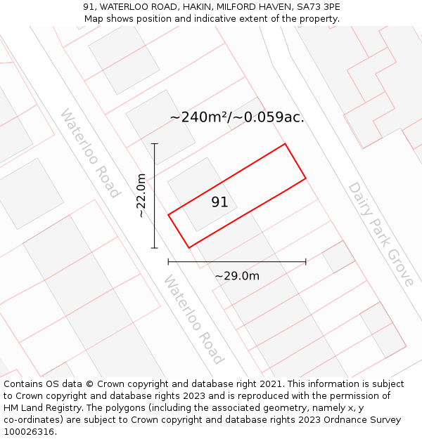 91, WATERLOO ROAD, HAKIN, MILFORD HAVEN, SA73 3PE: Plot and title map