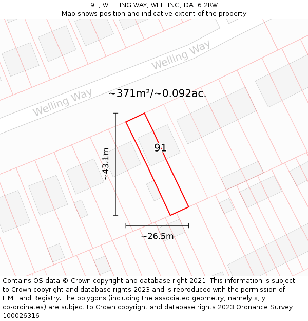91, WELLING WAY, WELLING, DA16 2RW: Plot and title map