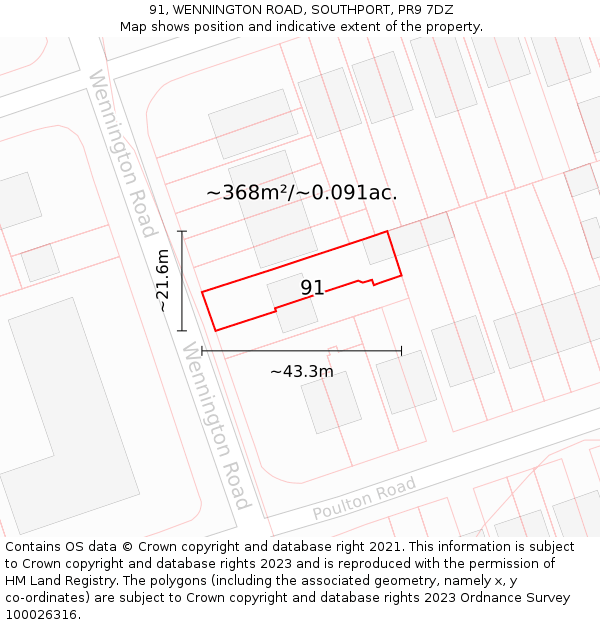 91, WENNINGTON ROAD, SOUTHPORT, PR9 7DZ: Plot and title map