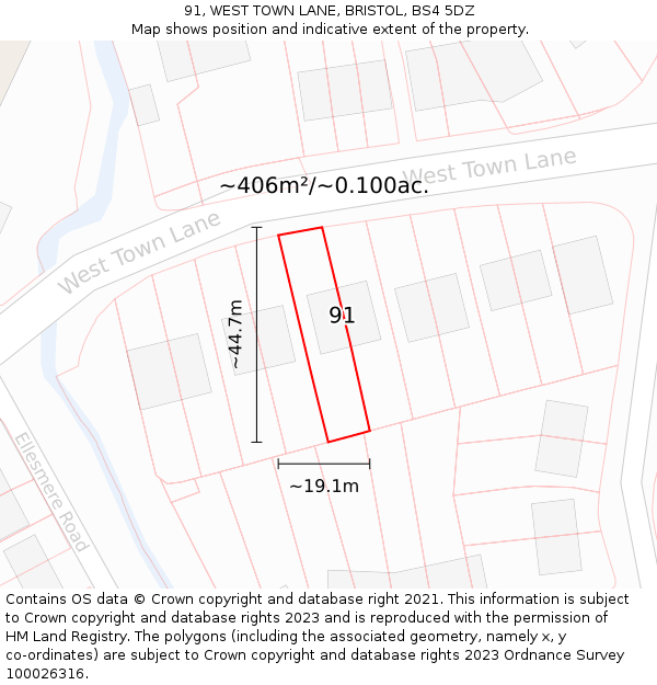 91, WEST TOWN LANE, BRISTOL, BS4 5DZ: Plot and title map