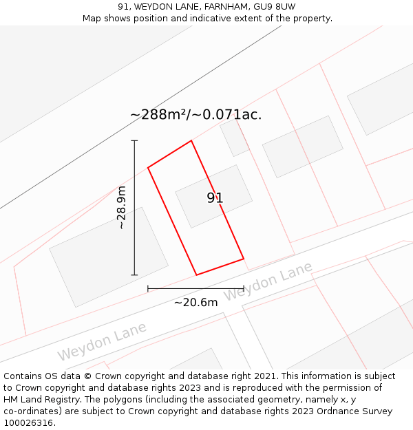 91, WEYDON LANE, FARNHAM, GU9 8UW: Plot and title map