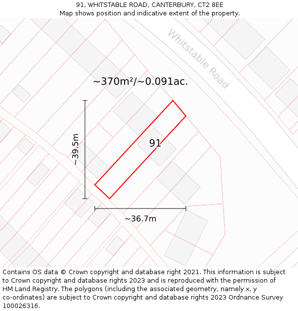 91, WHITSTABLE ROAD, CANTERBURY, CT2 8EE: Plot and title map