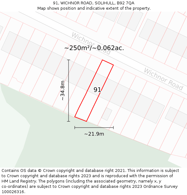 91, WICHNOR ROAD, SOLIHULL, B92 7QA: Plot and title map