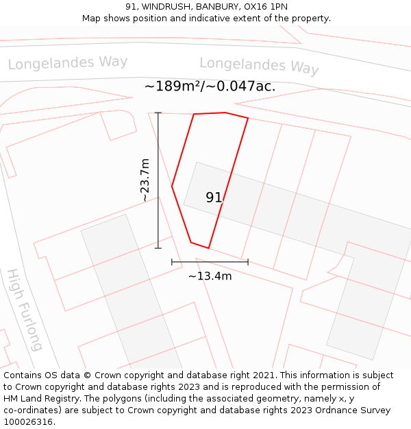 91, WINDRUSH, BANBURY, OX16 1PN: Plot and title map