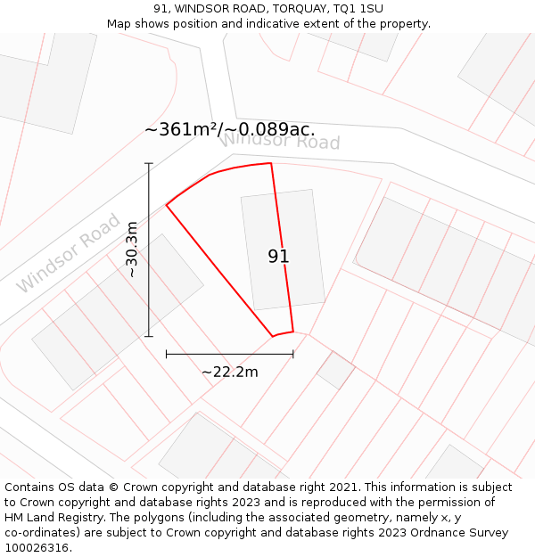 91, WINDSOR ROAD, TORQUAY, TQ1 1SU: Plot and title map