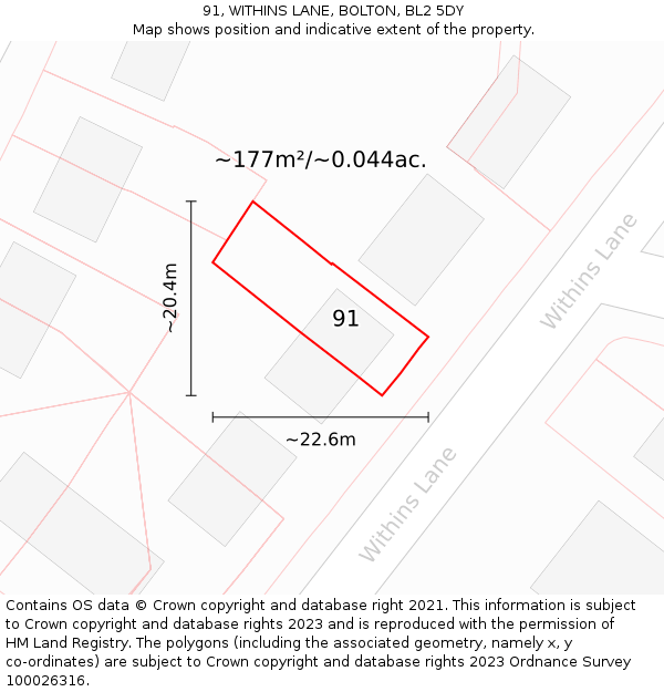 91, WITHINS LANE, BOLTON, BL2 5DY: Plot and title map