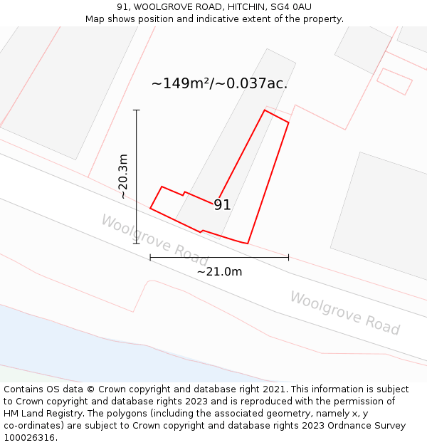 91, WOOLGROVE ROAD, HITCHIN, SG4 0AU: Plot and title map