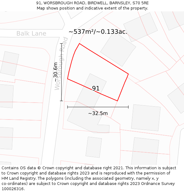 91, WORSBROUGH ROAD, BIRDWELL, BARNSLEY, S70 5RE: Plot and title map