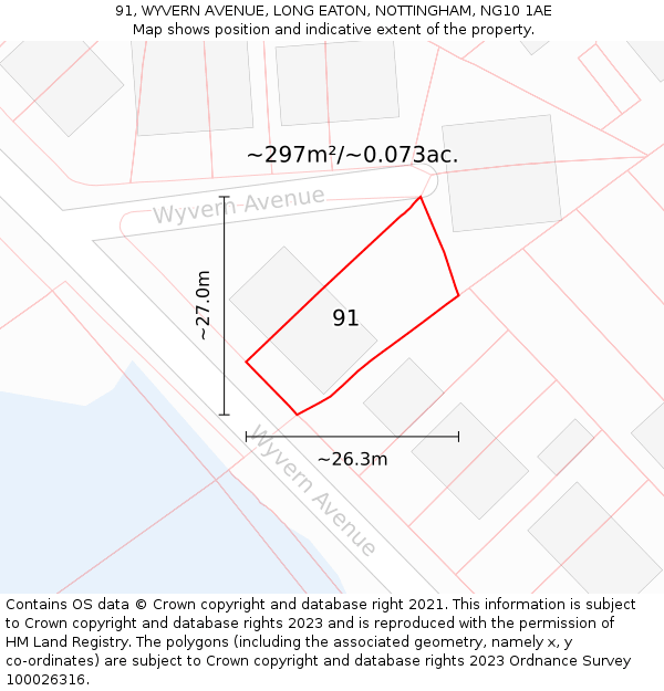 91, WYVERN AVENUE, LONG EATON, NOTTINGHAM, NG10 1AE: Plot and title map
