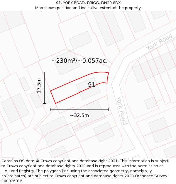 91, YORK ROAD, BRIGG, DN20 8DX: Plot and title map
