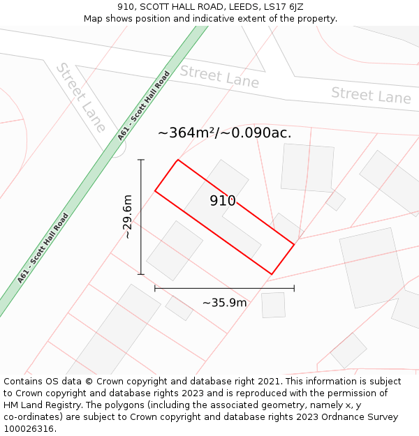 910, SCOTT HALL ROAD, LEEDS, LS17 6JZ: Plot and title map