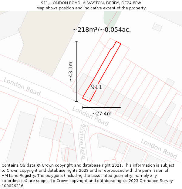 911, LONDON ROAD, ALVASTON, DERBY, DE24 8PW: Plot and title map