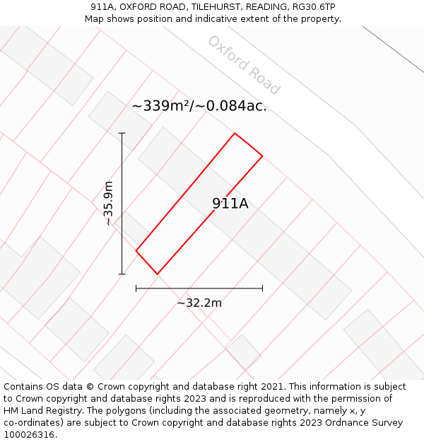 911A, OXFORD ROAD, TILEHURST, READING, RG30 6TP: Plot and title map
