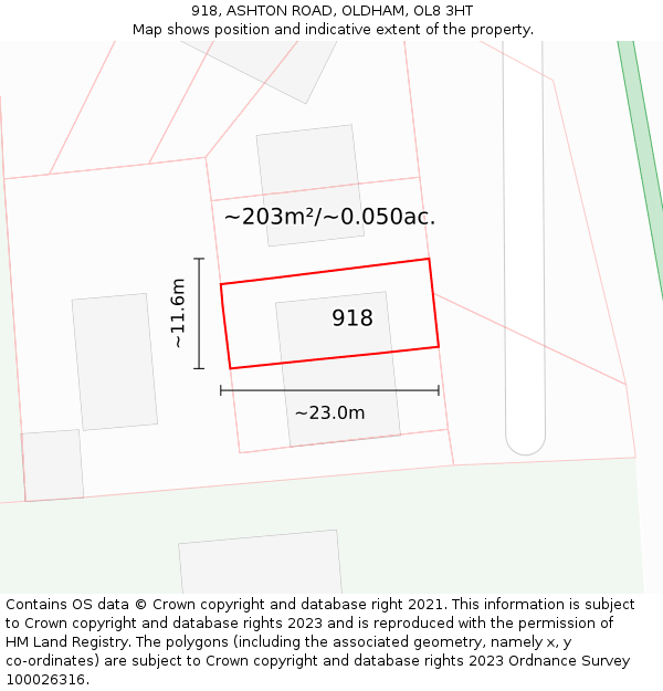 918, ASHTON ROAD, OLDHAM, OL8 3HT: Plot and title map