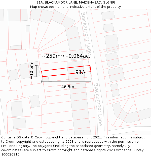 91A, BLACKAMOOR LANE, MAIDENHEAD, SL6 8RJ: Plot and title map