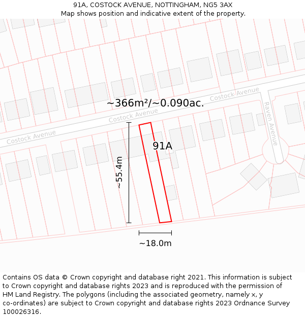91A, COSTOCK AVENUE, NOTTINGHAM, NG5 3AX: Plot and title map