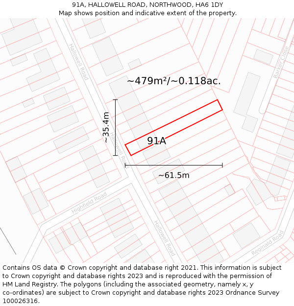 91A, HALLOWELL ROAD, NORTHWOOD, HA6 1DY: Plot and title map