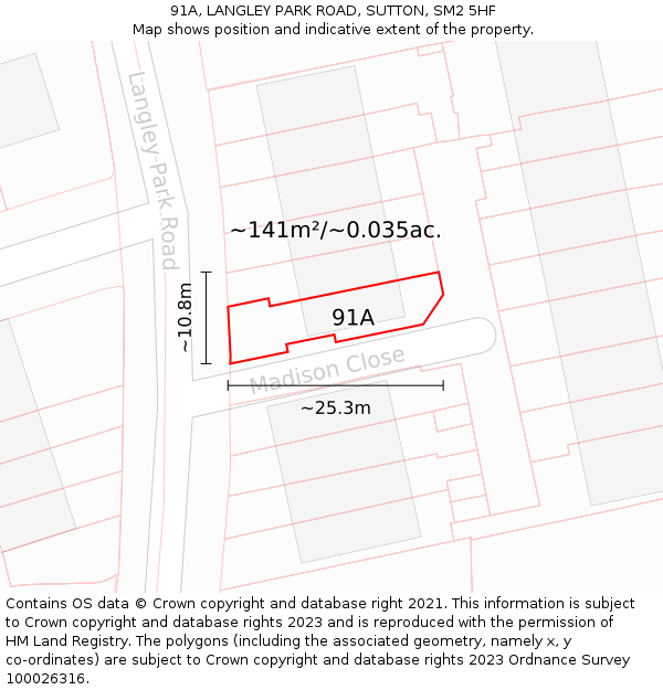 91A, LANGLEY PARK ROAD, SUTTON, SM2 5HF: Plot and title map