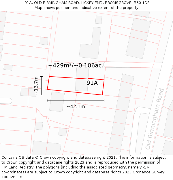 91A, OLD BIRMINGHAM ROAD, LICKEY END, BROMSGROVE, B60 1DF: Plot and title map