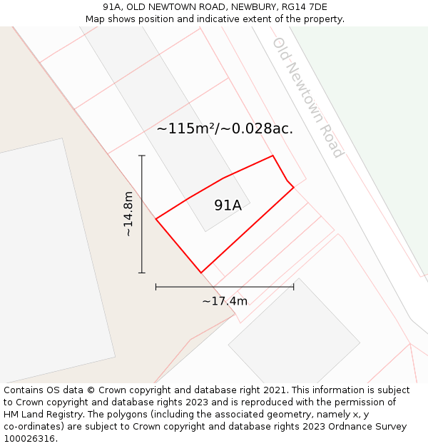 91A, OLD NEWTOWN ROAD, NEWBURY, RG14 7DE: Plot and title map