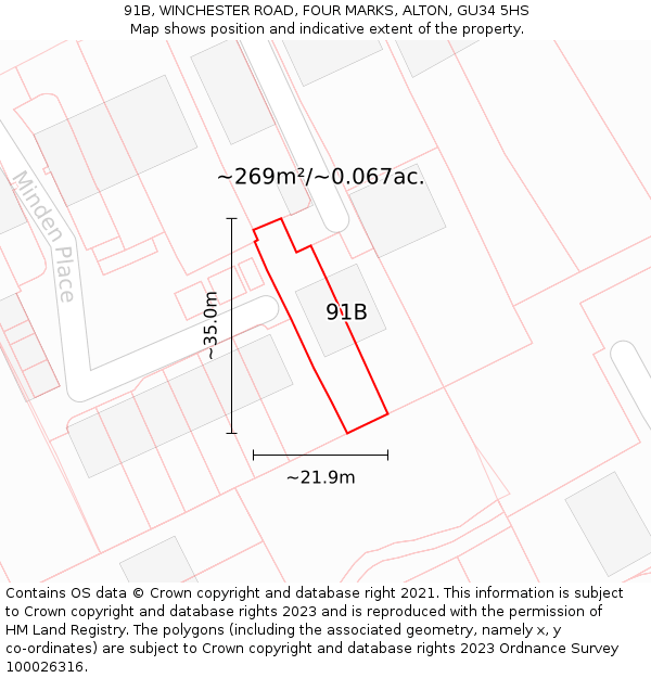 91B, WINCHESTER ROAD, FOUR MARKS, ALTON, GU34 5HS: Plot and title map