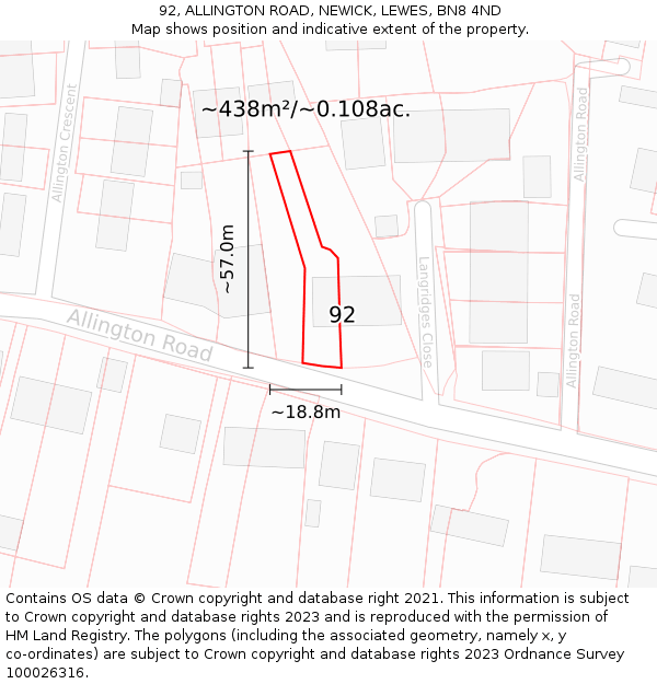 92, ALLINGTON ROAD, NEWICK, LEWES, BN8 4ND: Plot and title map