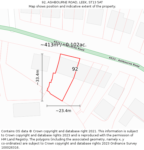 92, ASHBOURNE ROAD, LEEK, ST13 5AT: Plot and title map