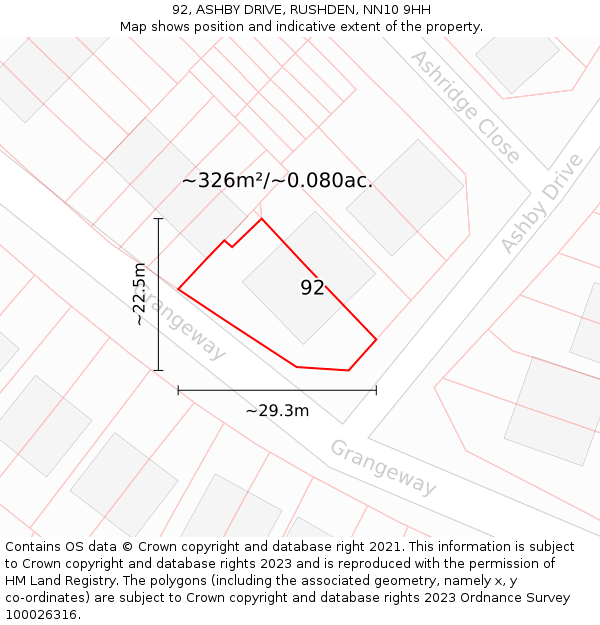 92, ASHBY DRIVE, RUSHDEN, NN10 9HH: Plot and title map