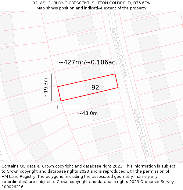 92, ASHFURLONG CRESCENT, SUTTON COLDFIELD, B75 6EW: Plot and title map