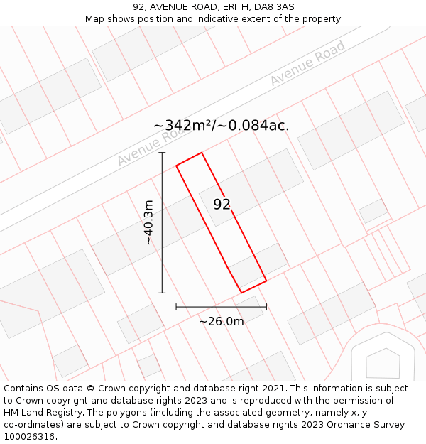 92, AVENUE ROAD, ERITH, DA8 3AS: Plot and title map