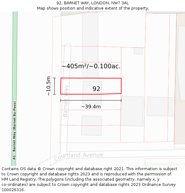 92, BARNET WAY, LONDON, NW7 3AL: Plot and title map