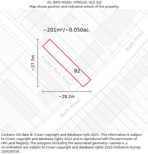 92, BATH ROAD, STROUD, GL5 3LE: Plot and title map