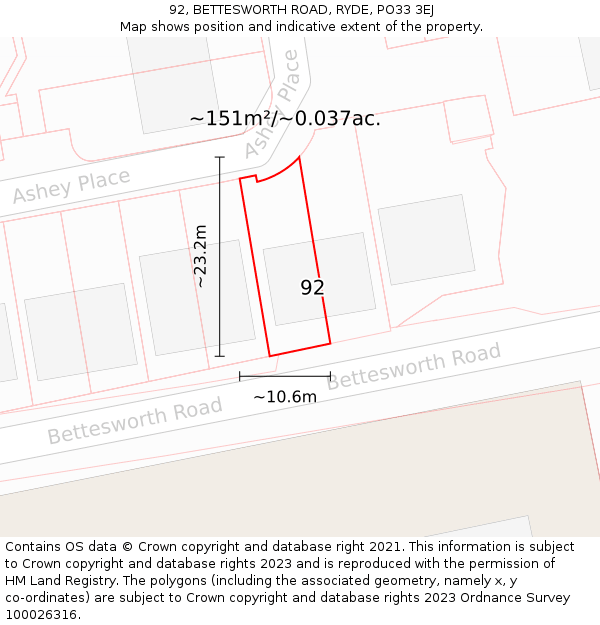 92, BETTESWORTH ROAD, RYDE, PO33 3EJ: Plot and title map