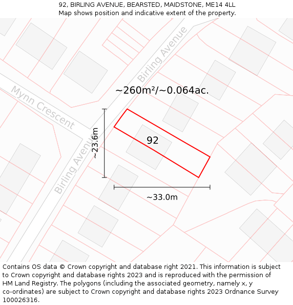 92, BIRLING AVENUE, BEARSTED, MAIDSTONE, ME14 4LL: Plot and title map
