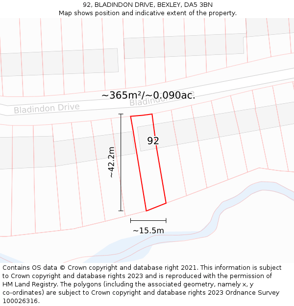 92, BLADINDON DRIVE, BEXLEY, DA5 3BN: Plot and title map