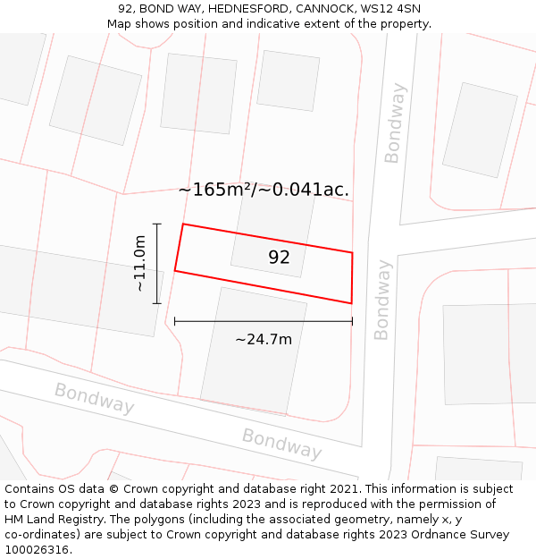 92, BOND WAY, HEDNESFORD, CANNOCK, WS12 4SN: Plot and title map
