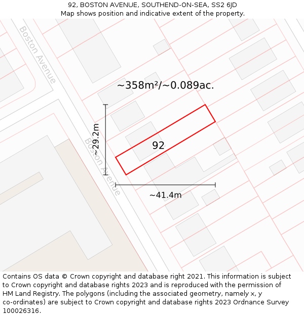 92, BOSTON AVENUE, SOUTHEND-ON-SEA, SS2 6JD: Plot and title map