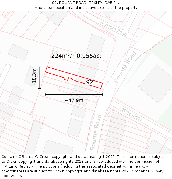 92, BOURNE ROAD, BEXLEY, DA5 1LU: Plot and title map