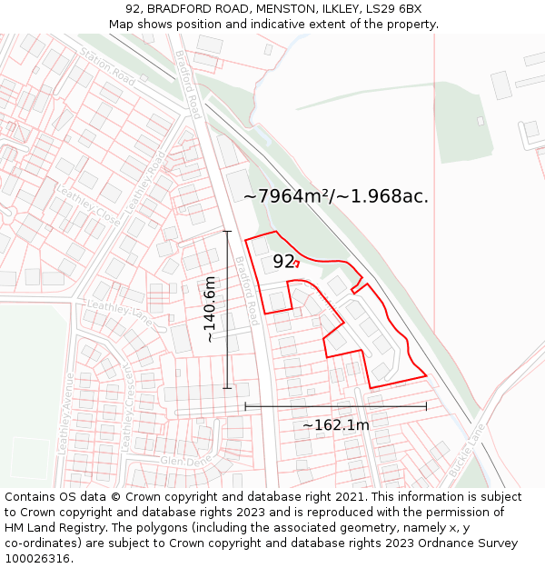 92, BRADFORD ROAD, MENSTON, ILKLEY, LS29 6BX: Plot and title map