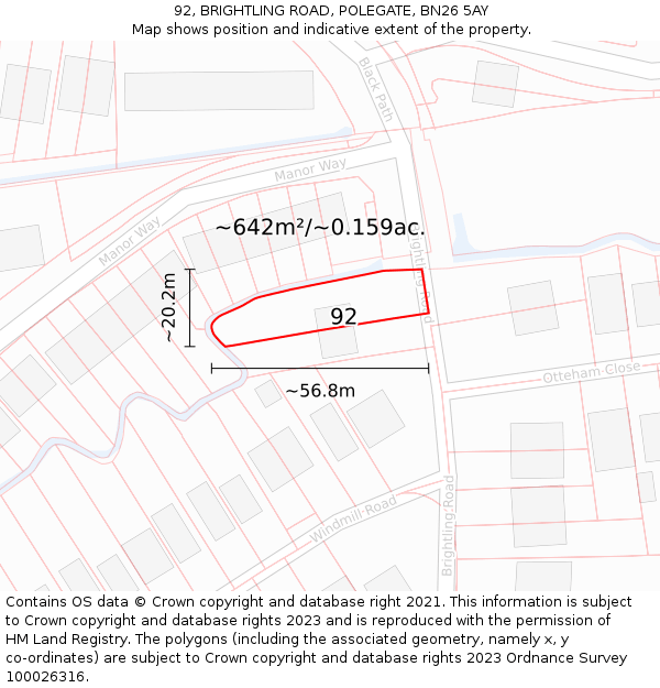 92, BRIGHTLING ROAD, POLEGATE, BN26 5AY: Plot and title map