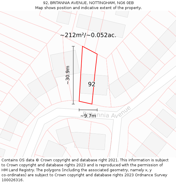 92, BRITANNIA AVENUE, NOTTINGHAM, NG6 0EB: Plot and title map