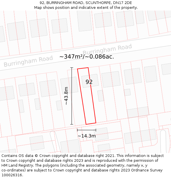 92, BURRINGHAM ROAD, SCUNTHORPE, DN17 2DE: Plot and title map