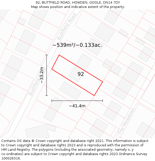 92, BUTTFIELD ROAD, HOWDEN, GOOLE, DN14 7DY: Plot and title map