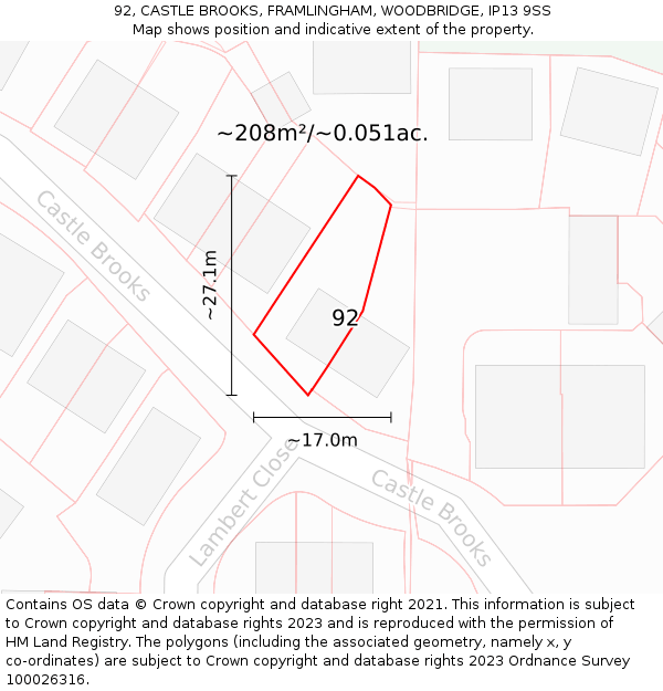 92, CASTLE BROOKS, FRAMLINGHAM, WOODBRIDGE, IP13 9SS: Plot and title map